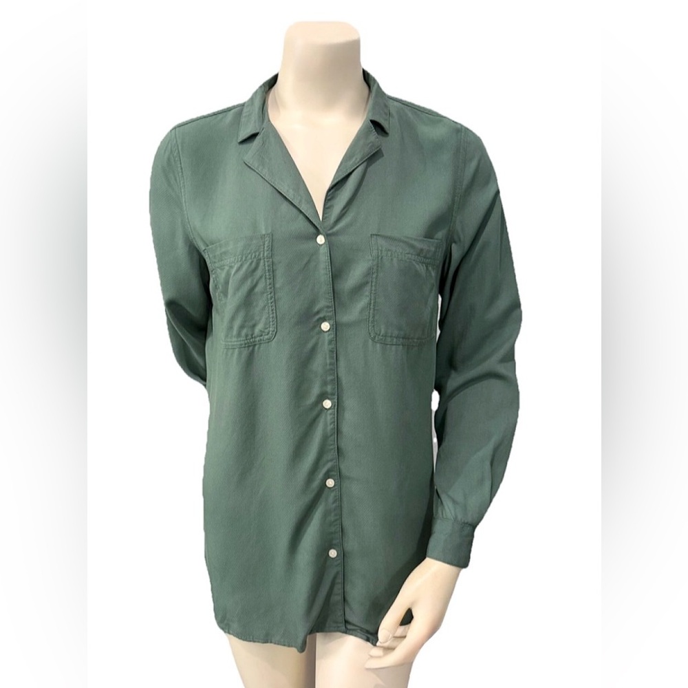 Old Navy Green Button Front Blouse Size Small Lightweight Long Sleeve